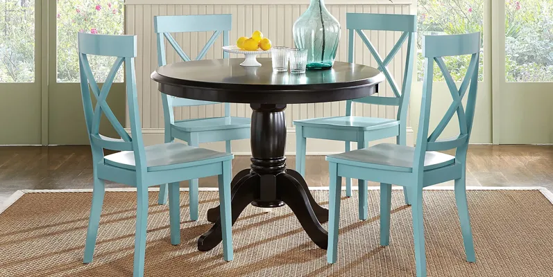 Brynwood Black 5 Pc Round Dining Set with Blue Chairs