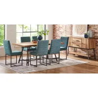 Loft Side Brown 5 Pc Dining Room with Teal Chairs