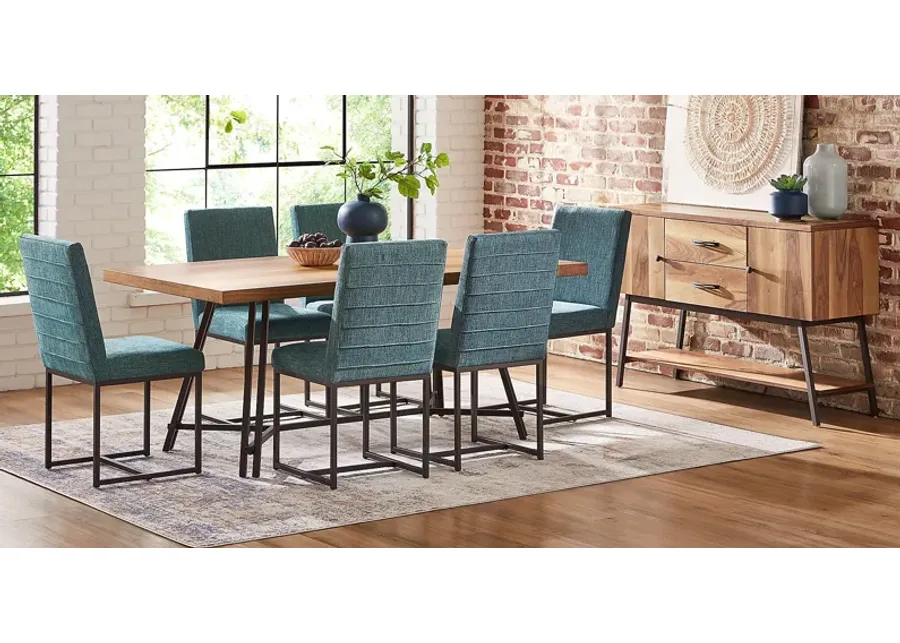 Loft Side Brown 5 Pc Dining Room with Teal Chairs