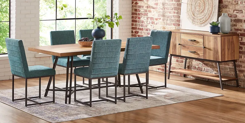 Loft Side Brown 5 Pc Dining Room with Teal Chairs