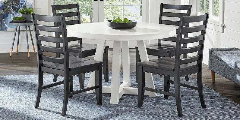 Acadia Hills White 5 Pc Dining Room with Black Chairs