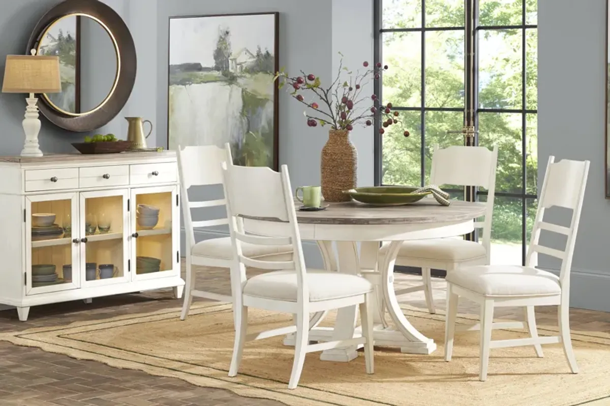 Lainey Cottage White 5 Pc Round Dining Room with Ladder Back Chairs