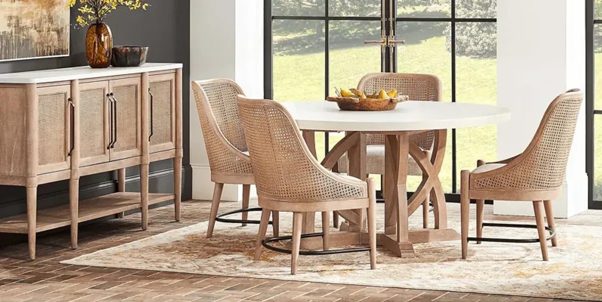 Oakwood Terrace Sand 5 Pc Round Dining Room with Cane Back Chairs