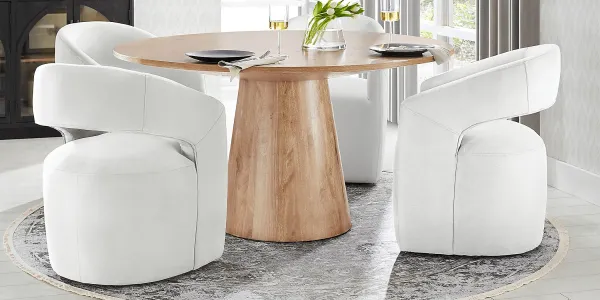 Kendall Natural 5 Pc 59" Round Dining Room with White Cascade Park Arm Chairs