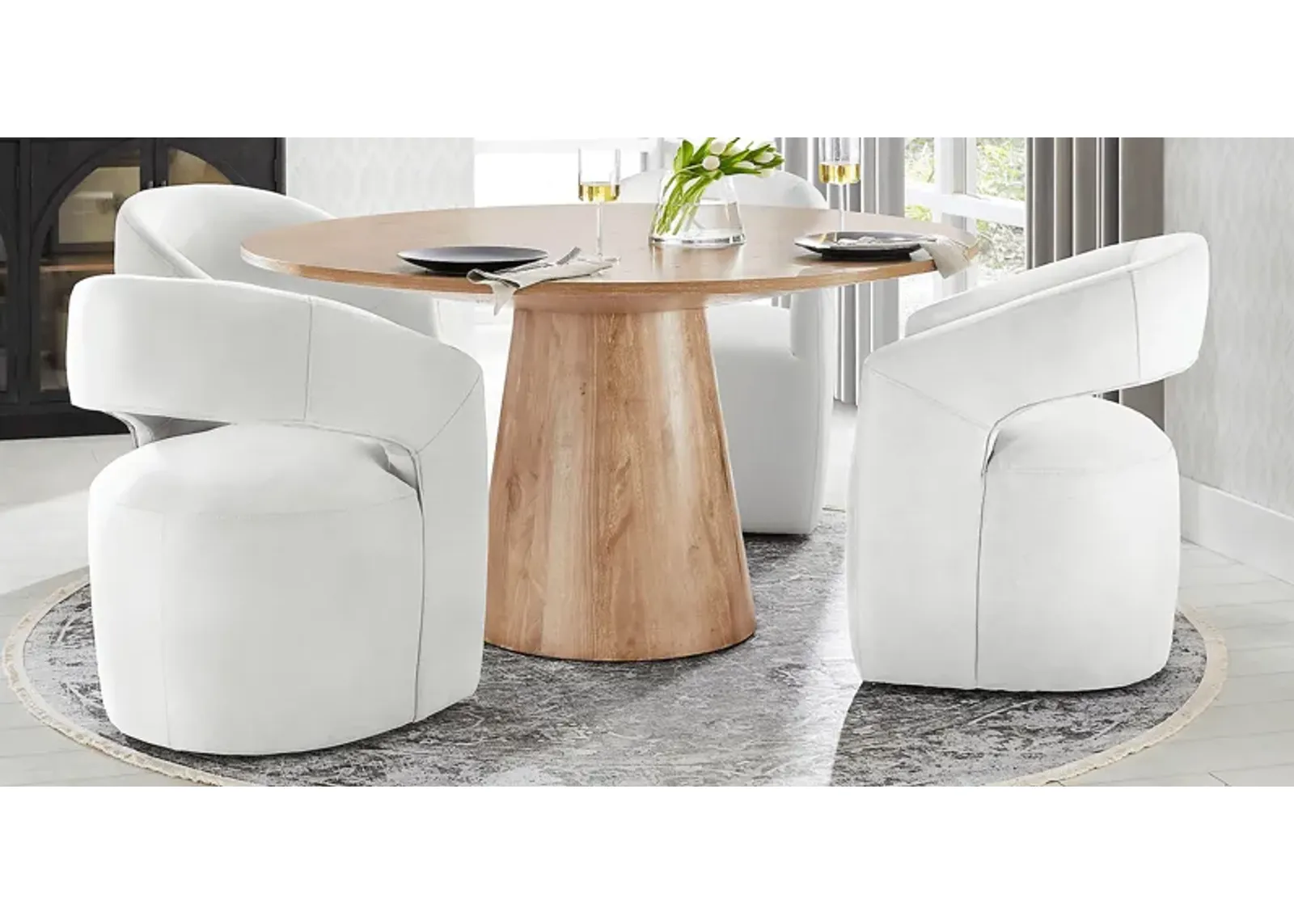 Kendall Natural 5 Pc 59"" Round Dining Room with White Cascade Park Arm Chairs