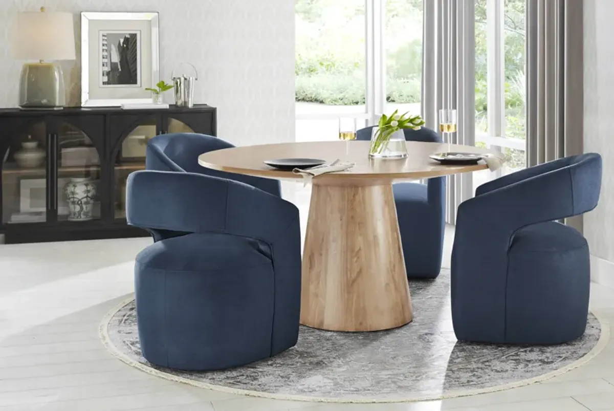 Kendall Natural 5 Pc 59" Round Dining Room with Navy Cascade Park Arm Chairs
