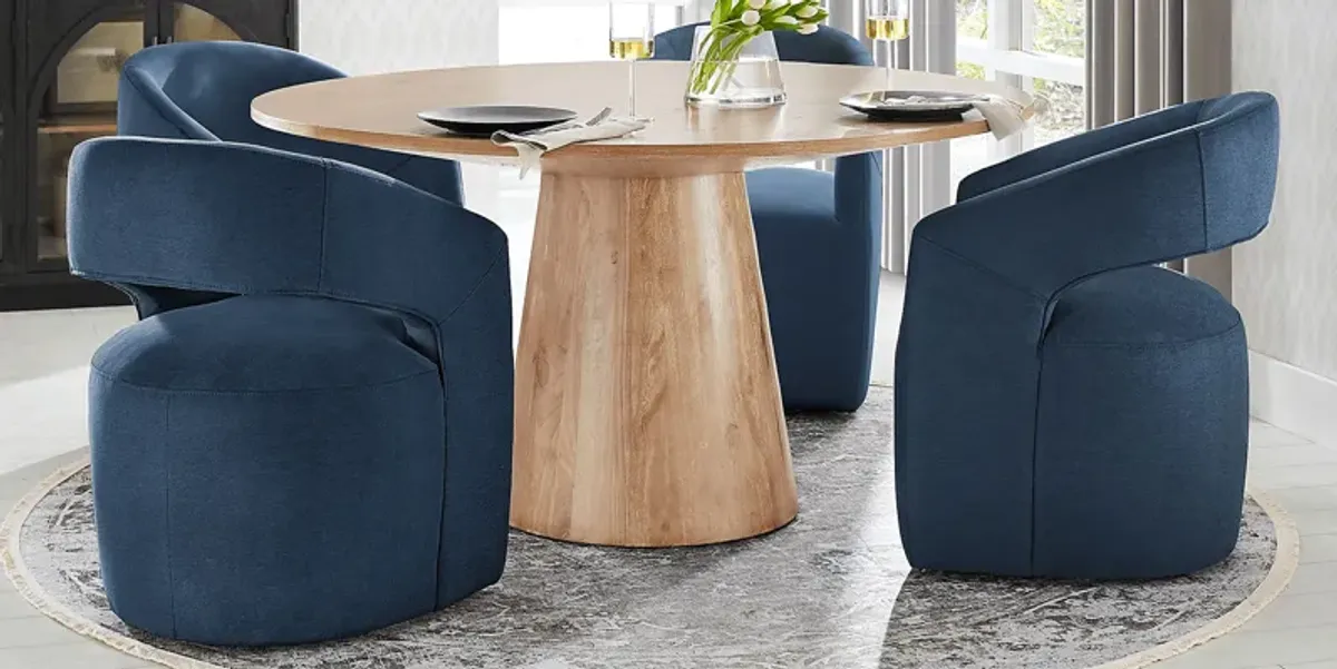 Kendall Natural 5 Pc 59"" Round Dining Room with Navy Cascade Park Arm Chairs