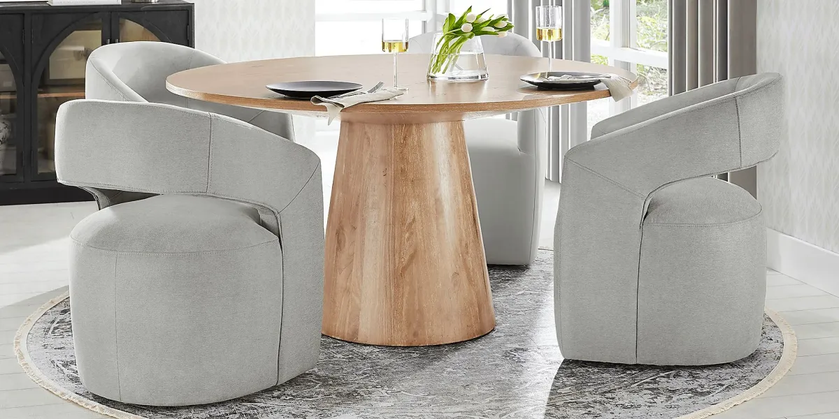 Kendall Natural 5 Pc 59" Round Dining Room with Gray Cascade Park Arm Chairs