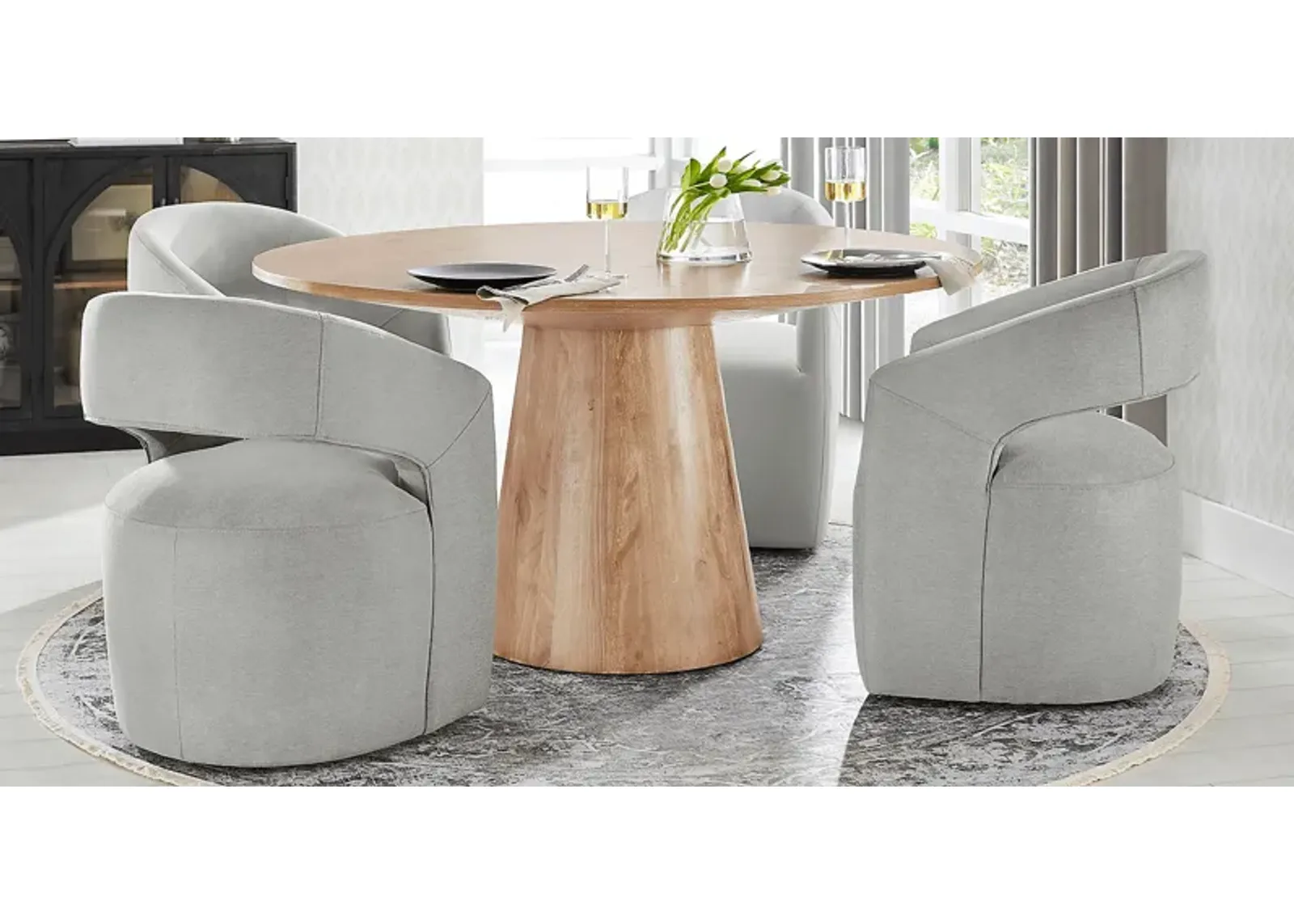 Kendall Natural 5 Pc 59"" Round Dining Room with Gray Cascade Park Arm Chairs