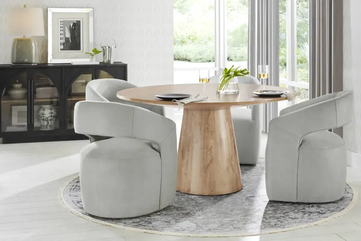 Kendall Natural 5 Pc 59" Round Dining Room with Gray Cascade Park Arm Chairs