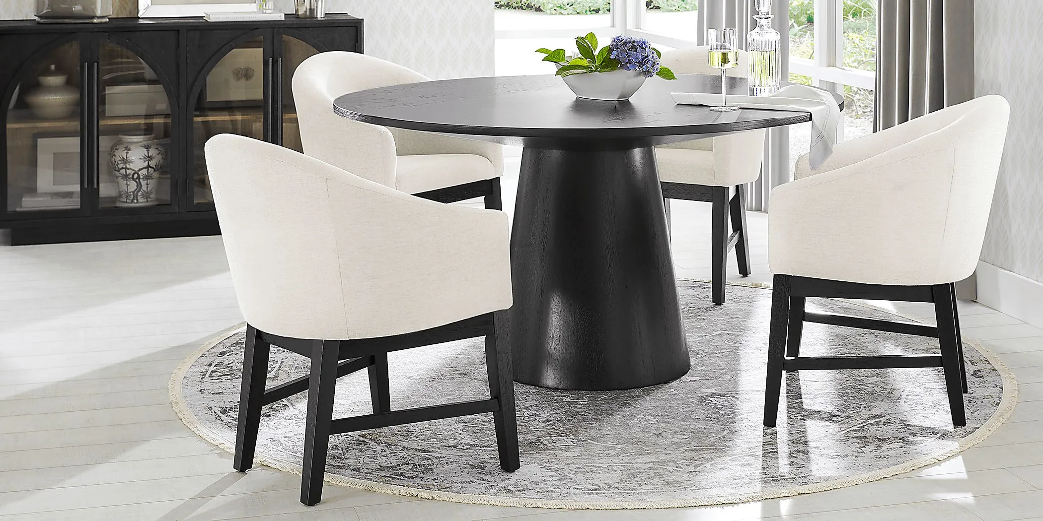 Kendall Black 5 Pc 59"" Round Dining Room with White Arm Chairs