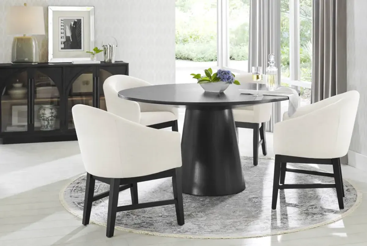 Kendall Black 5 Pc 59" Round Dining Room with White Arm Chairs