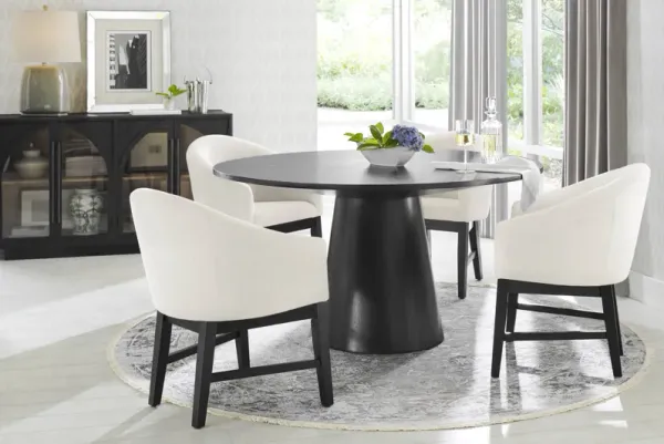 Kendall Black 5 Pc 59" Round Dining Room with White Arm Chairs