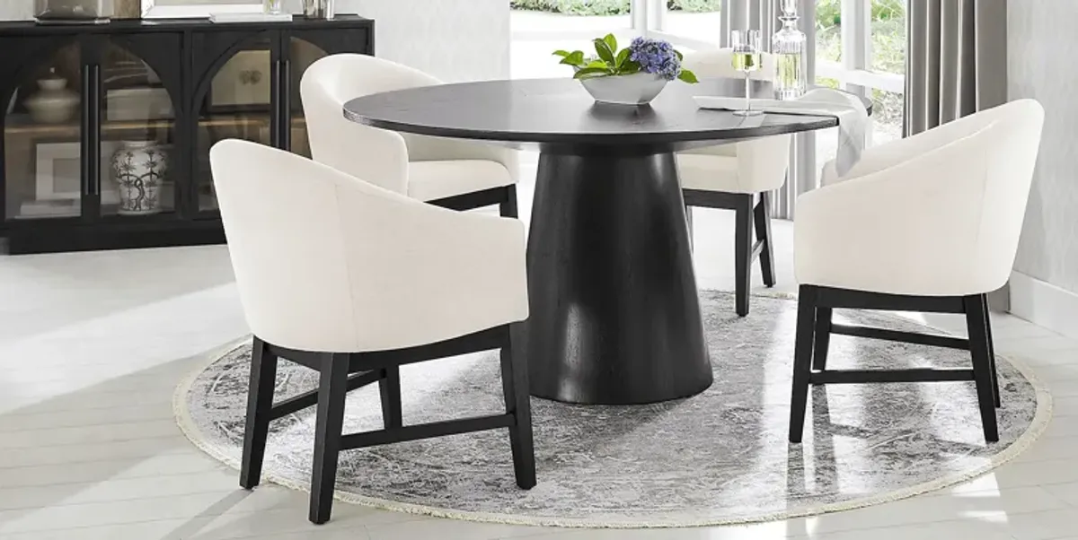 Kendall Black 5 Pc 59"" Round Dining Room with White Arm Chairs