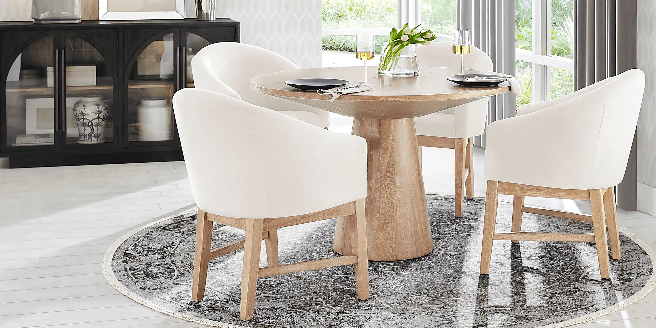 Kendall Natural 5 Pc 48"" Round Dining Room with White Arm Chairs