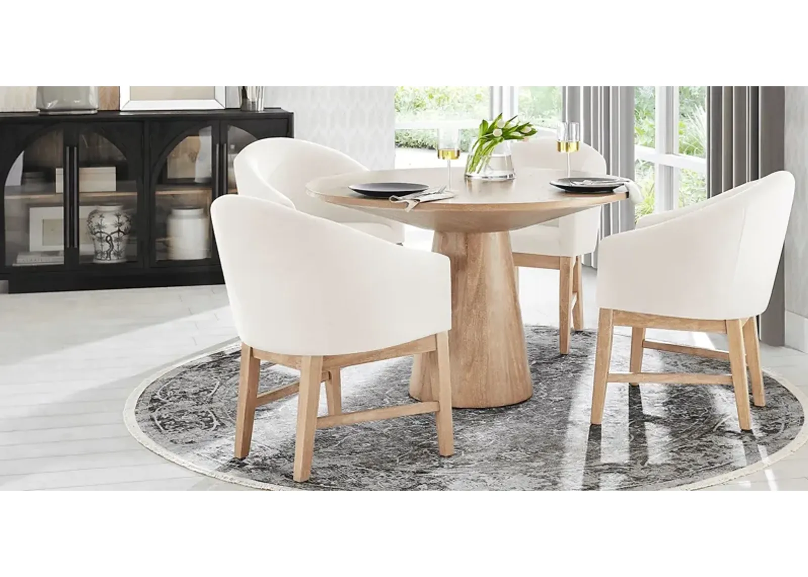 Kendall Natural 5 Pc 48"" Round Dining Room with White Arm Chairs