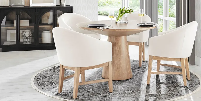 Kendall Natural 5 Pc 48"" Round Dining Room with White Arm Chairs