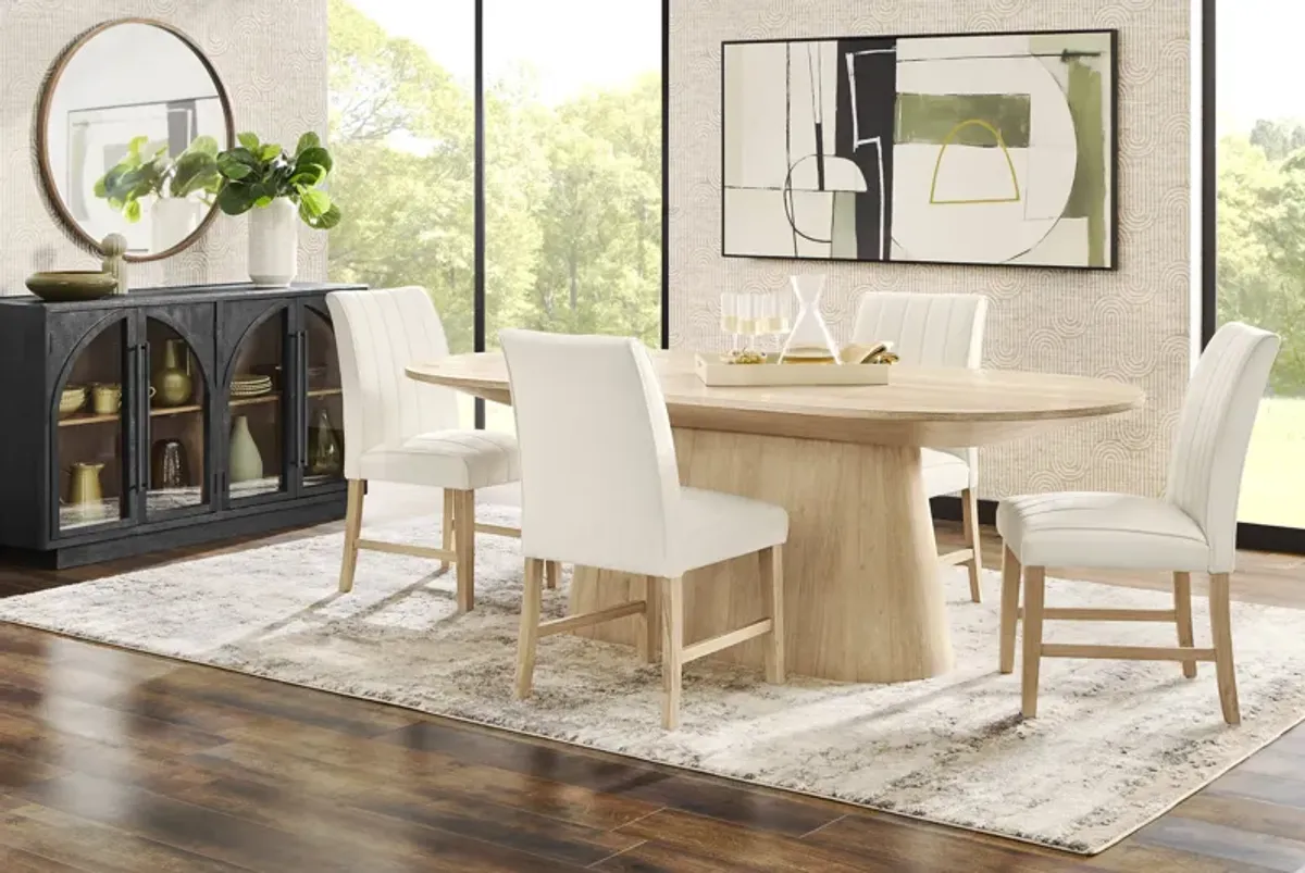 Kendall Natural 5 Pc Oval Dining Room with White Side Chairs