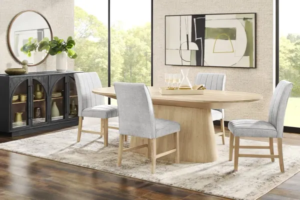 Kendall Natural 5 Pc Oval Dining Room with Gray Side Chairs