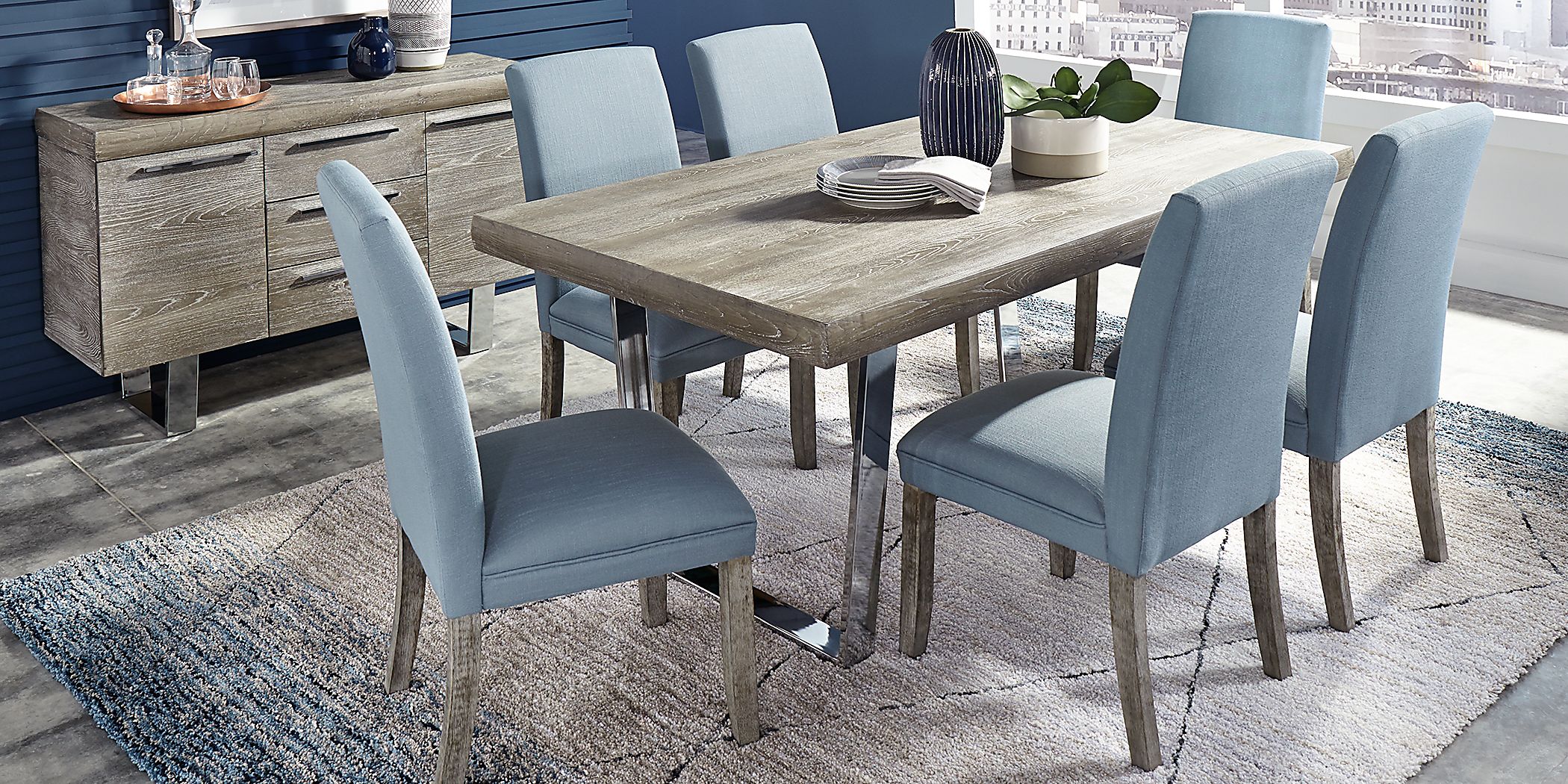 San Francisco Gray 5 Pc Dining Room with Blue Chairs