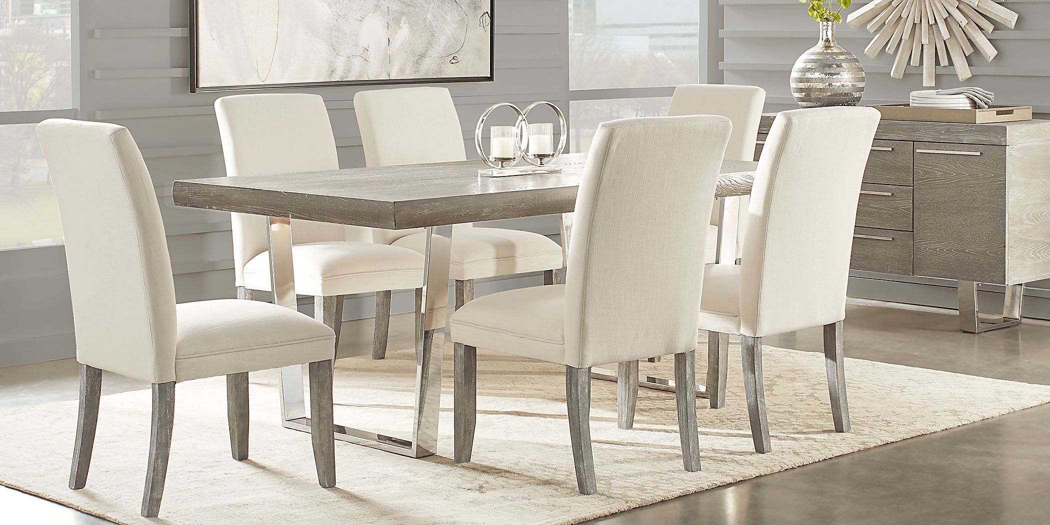 San Francisco Gray 5 Pc Dining Room with White Chairs