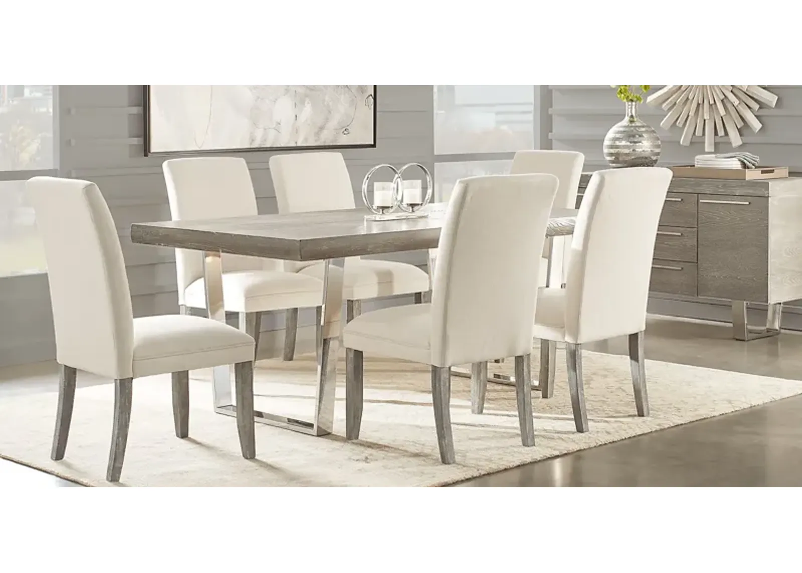 San Francisco Gray 5 Pc Dining Room with White Chairs