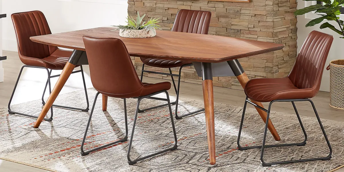 Bergen Boulevard Walnut 5 Pc Dining Room with Brown Chairs