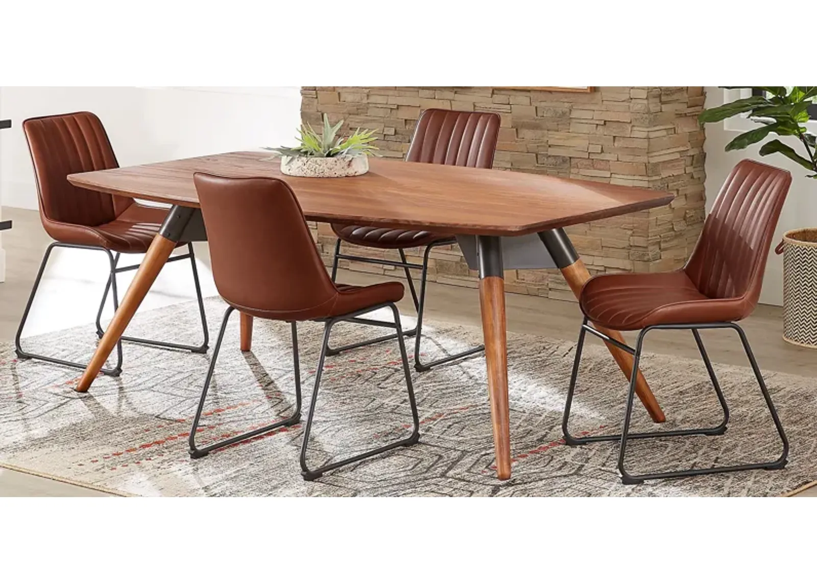 Bergen Boulevard Walnut 5 Pc Dining Room with Brown Chairs