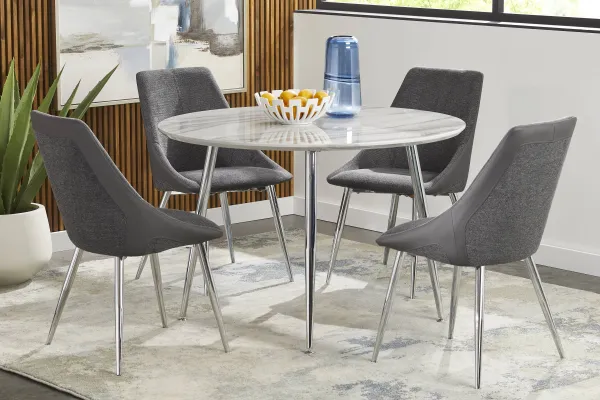 Pressley White 5 Pc Dining Room with Charcoal Chairs