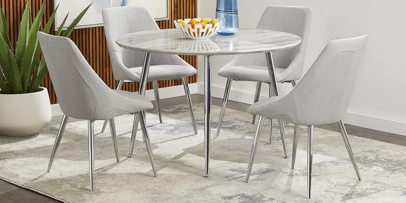 Pressley White 5 Pc Dining Room with Light Gray Chairs