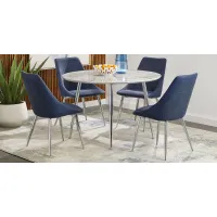Pressley White 5 Pc Dining Room with Blue Chairs