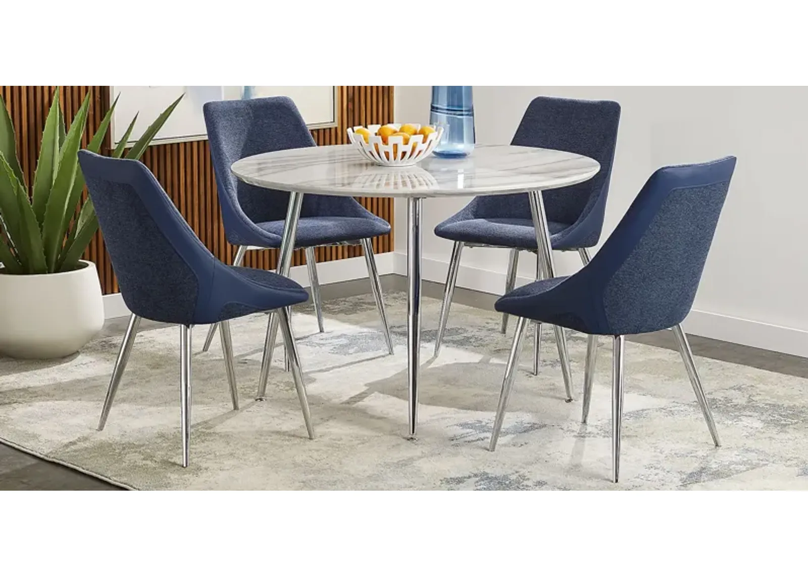 Pressley White 5 Pc Dining Room with Blue Chairs