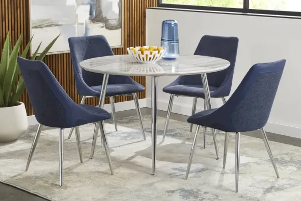Pressley White 5 Pc Dining Room with Blue Chairs