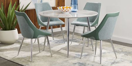 Pressley White 5 Pc Dining Room with Green Chairs