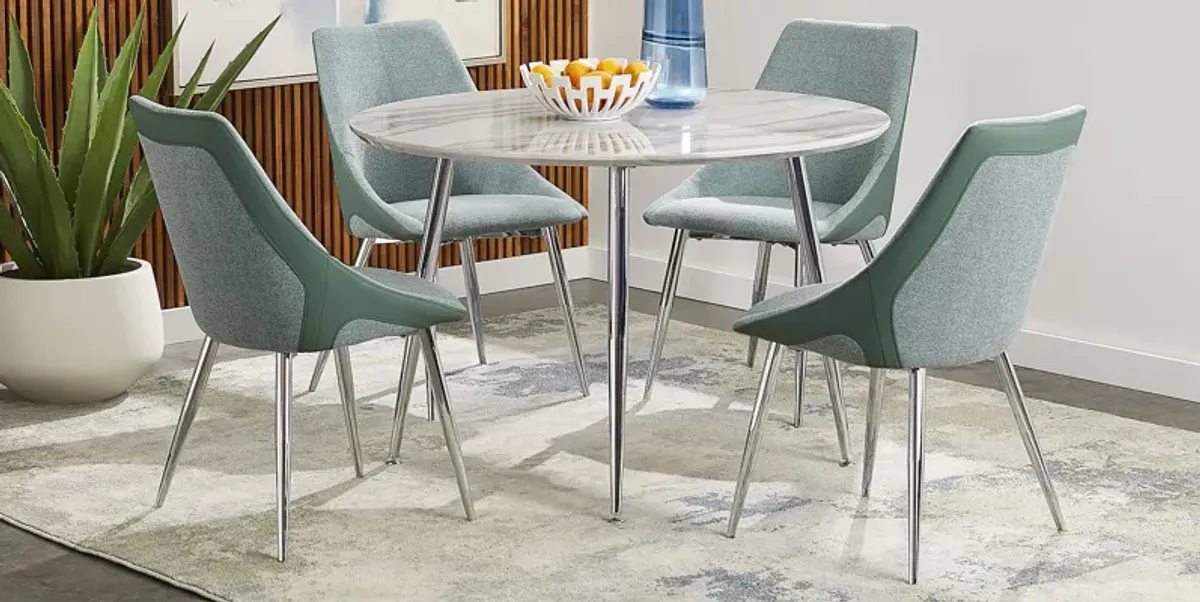 Pressley White 5 Pc Dining Room with Green Chairs