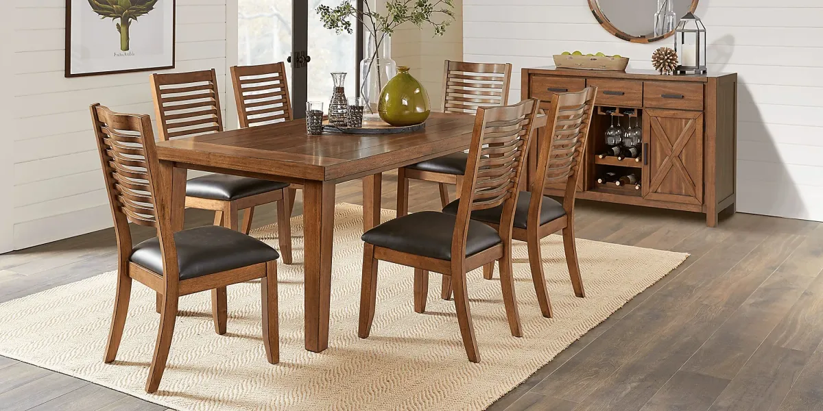 Acorn Cottage Brown 7 Pc Dining Room with Ladder Back Chairs