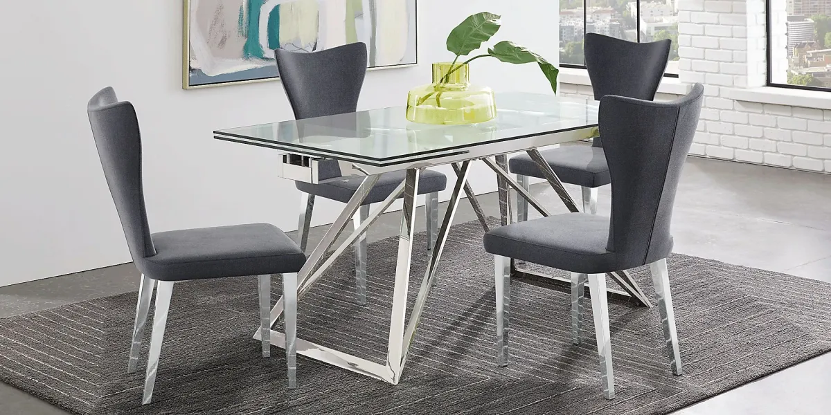 Zenica Silver 5 Pc Rectangle Dining Room with Charcoal Chairs