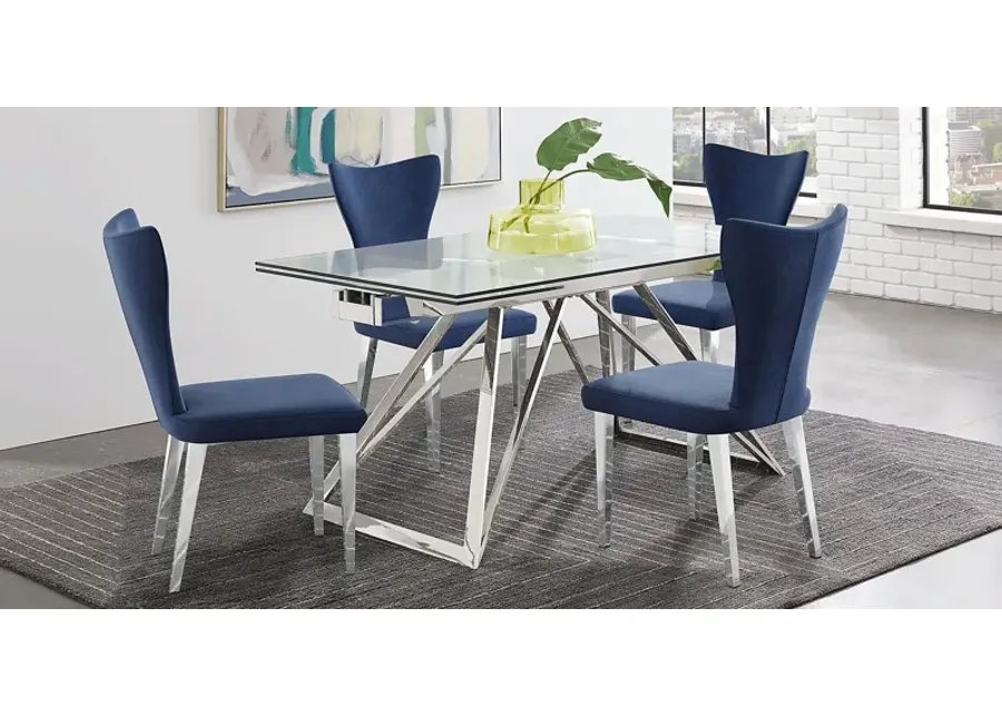 Zenica Silver 5 Pc Rectangle Dining Room with Blue Chairs