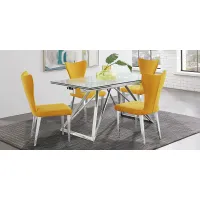 Zenica Silver 5 Pc Rectangle Dining Room with Yellow Chairs