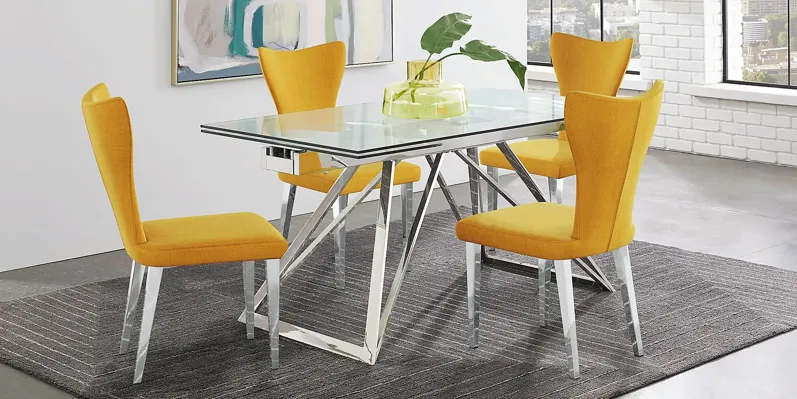 Zenica Silver 5 Pc Rectangle Dining Room with Yellow Chairs