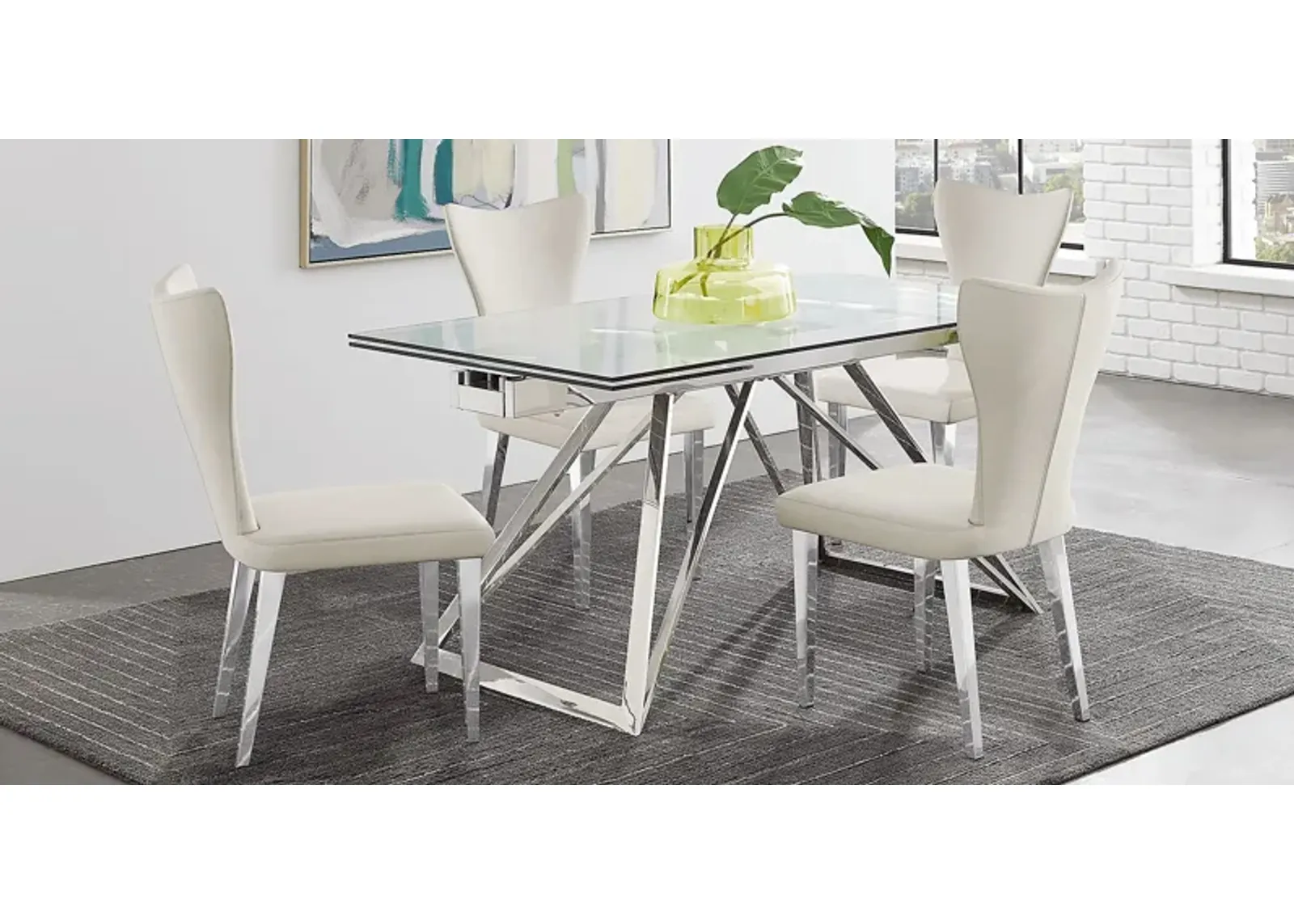 Zenica Silver 5 Pc Rectangle Dining Room with Light Gray Chairs