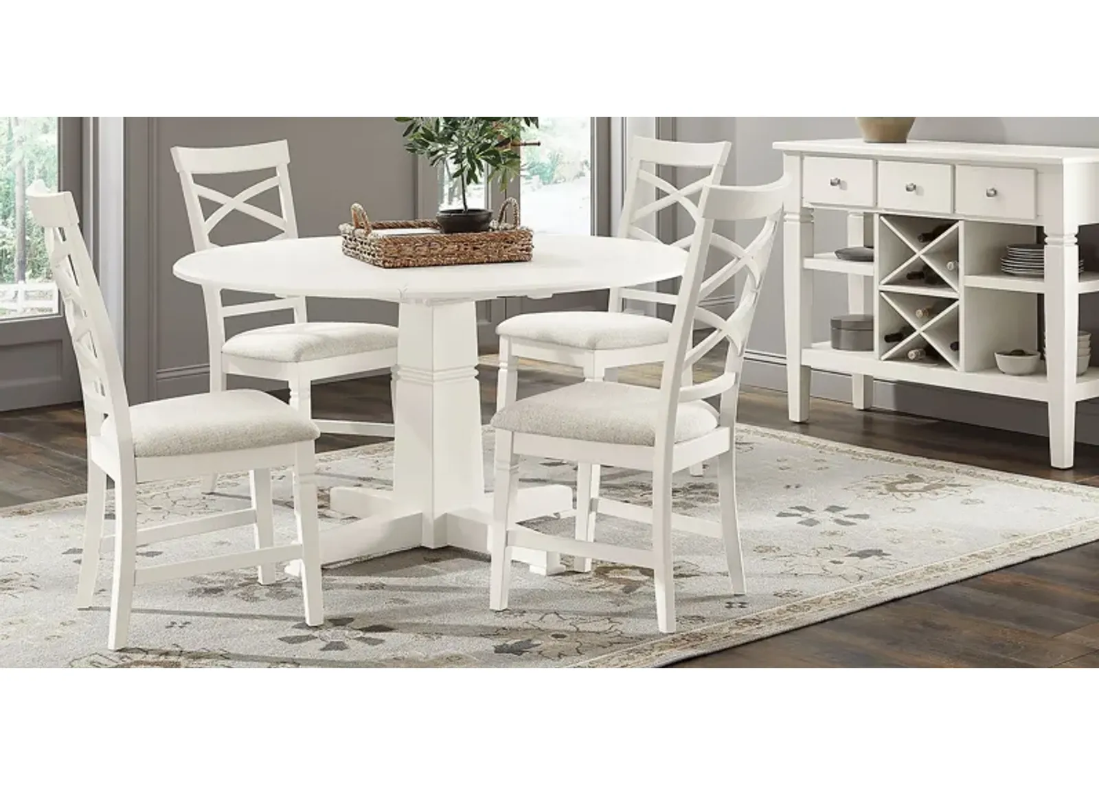 Winslow White 5 Pc Round Dining Room with X-Back Chairs