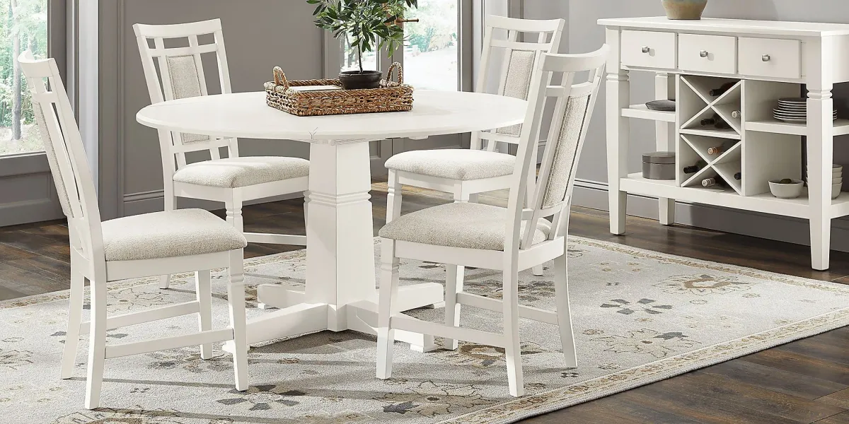 Winslow White 5 Pc Round Dining Room with Upholstered Chairs