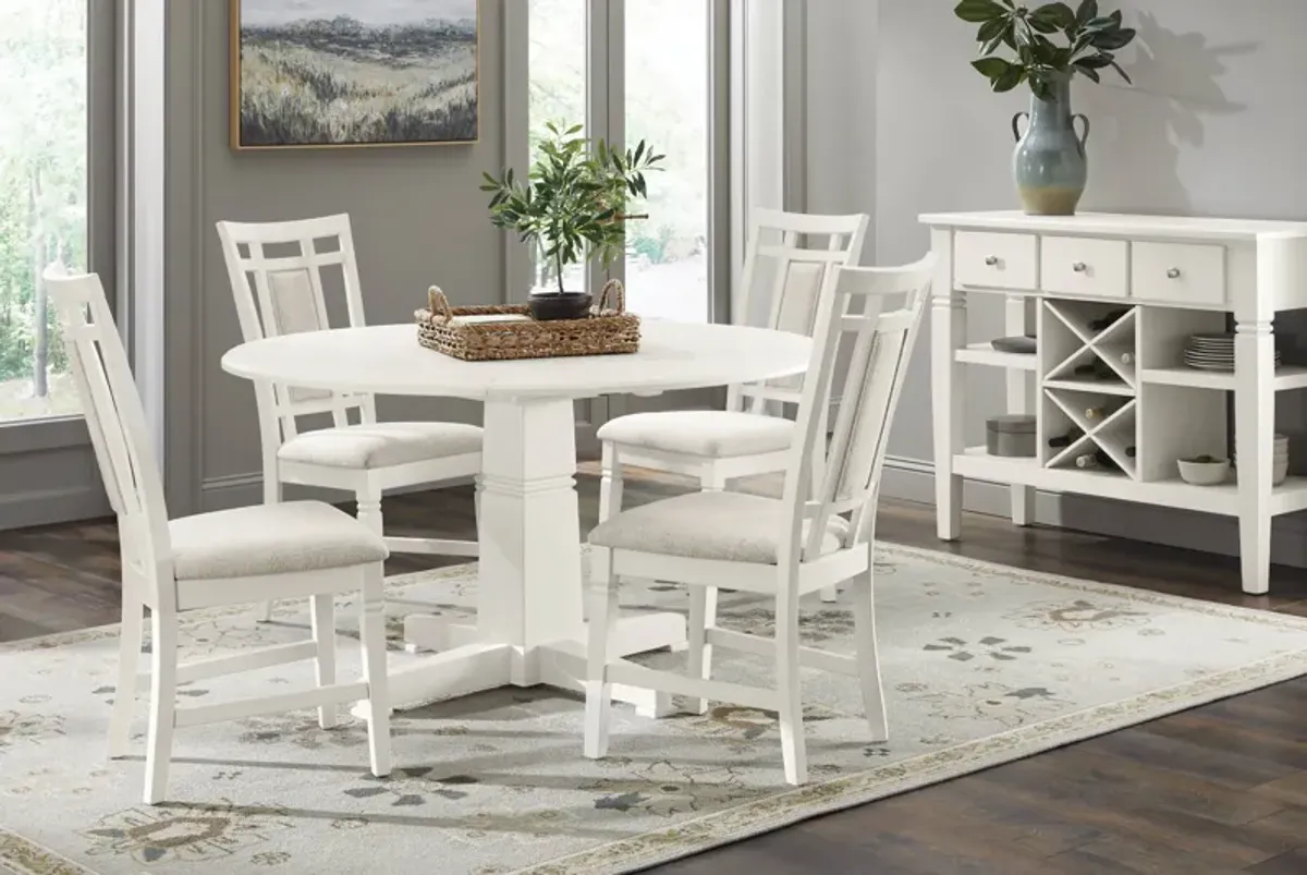 Winslow White 5 Pc Round Dining Room with Upholstered Chairs