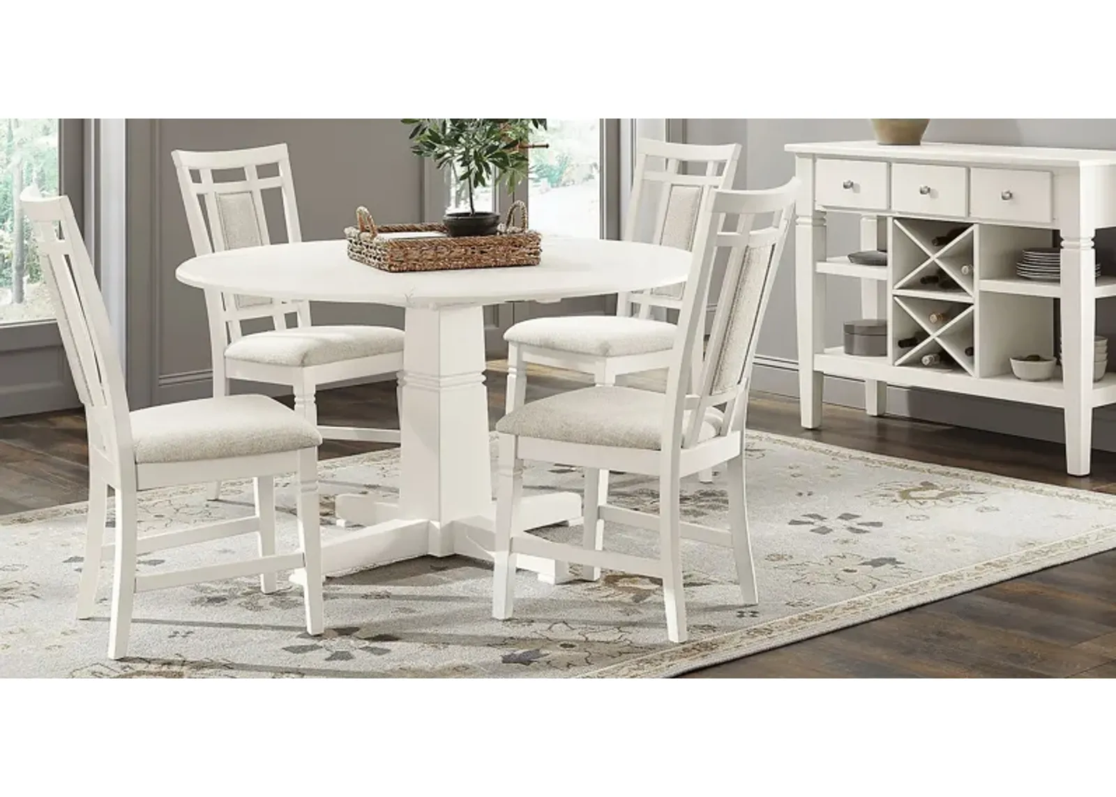 Winslow White 5 Pc Round Dining Room with Upholstered Chairs