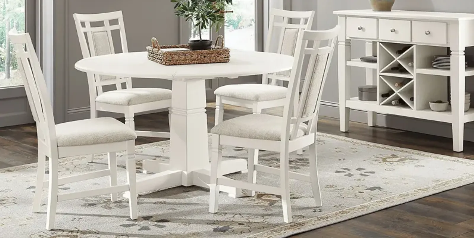 Winslow White 5 Pc Round Dining Room with Upholstered Chairs