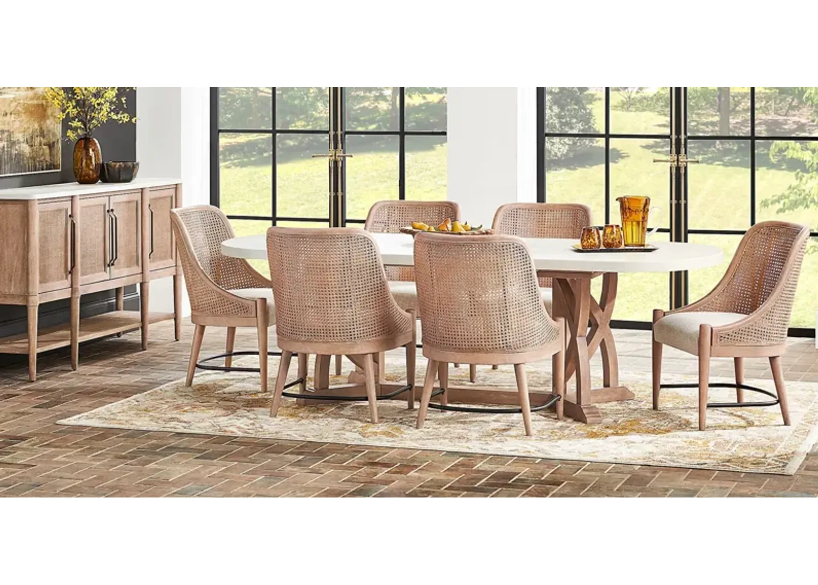 Oakwood Terrace Sand 5 Pc Dining Room with Cane Back Chairs