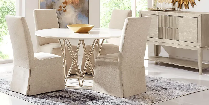 Soraya Street White 5 Pc Dining Room with Ivory Side Chairs