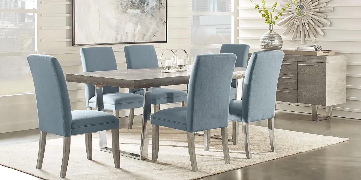 San Francisco Gray 7 Pc Dining Room with Blue Chairs
