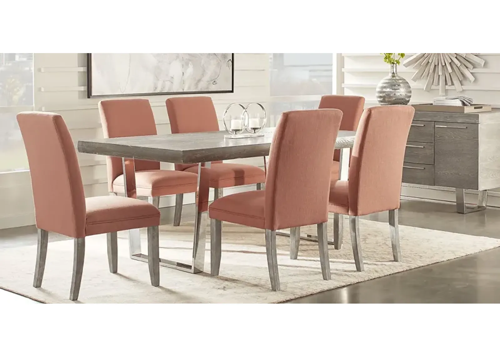 San Francisco Gray 7 Pc Dining Room with Orange Chairs